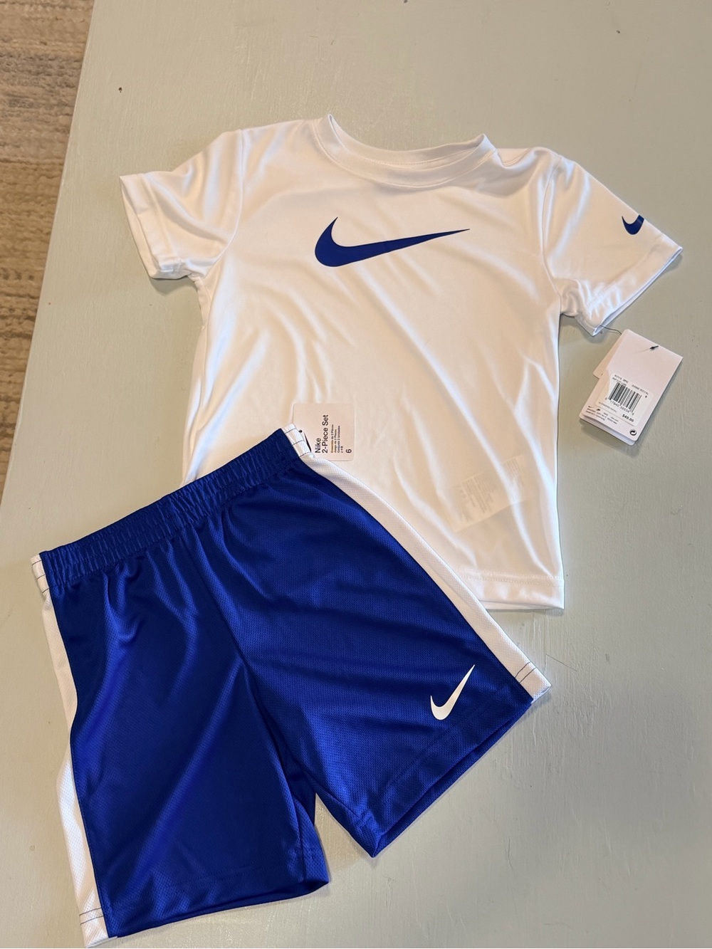 Nike White & Royal Blue Kids Athletic Shorts Set
